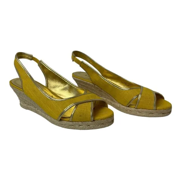 Talbots Lyndsay Yellow Canvas Peep Toe Sling‎ Back Espadrille Wedge Size 9.5 - Image 3