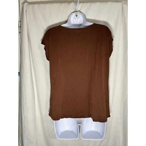 Maurices 24/7 Cowl Neck Top Womens Small Brown Short Sleeve Modal Blend Stretch - Image 2