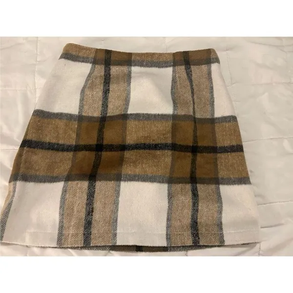 NEW High Waist Plaid Skirts Wool Look Mini Skirt S - Image 4