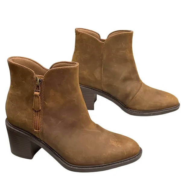Clarks Scene Zip Ankle Boots Womens 8 Brown Waxy Leather Block Heel Rustic Chic - Image 4