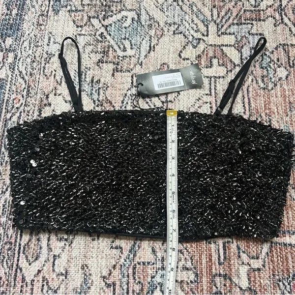 NWT Nasty Gal Black Sequin Square Neck Crop Top Eras Tour Spaghetti Strap Size 6 - Image 12