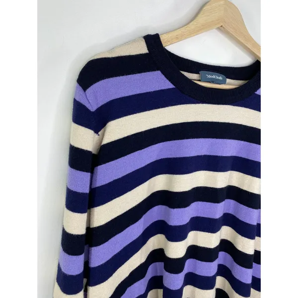 ModCloth Womens 4X Striped Pullover Sweater Navy Purple Cream 3/4 Sleeve Buttons - Image 4