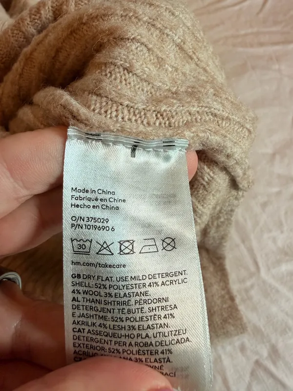 H&M Ribbed Mock Neck Sweater Women’s Small Oatmeal Beige Long Sleeve Knit - Image 3