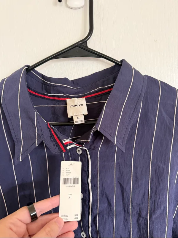 Anthropologie Maeve NEW Pinstripe Silken Button Down Crop Top - Image 2
