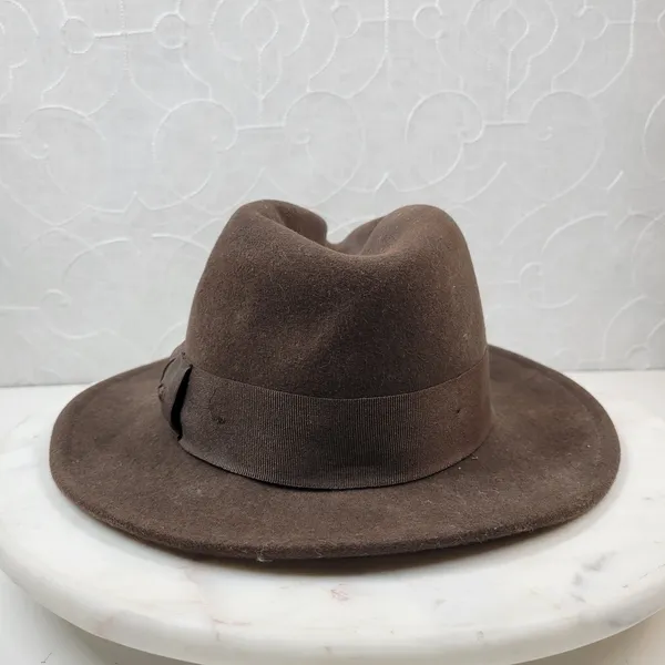 Indiana Jones Brand Wool Hat Mens Small Brown Stylish Bow Ribbon Band 12" Fedora - Image 2