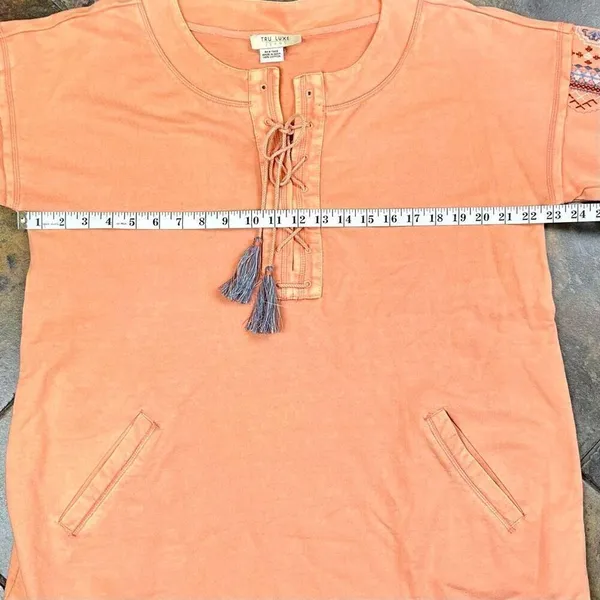 Tru Luxe Jeans Peach Long Sleeve Embroidered Top XL - Image 8
