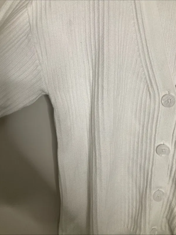 Talbots Cream Ribbed V-Neck Button Front Cardigan M - Image 4