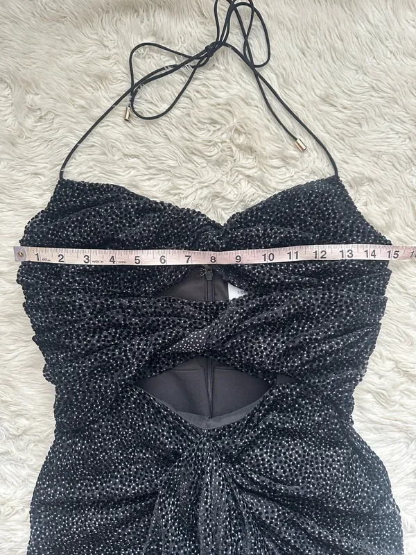 Significant Other Dress Halter Midi Cut Outs Ruffle Velvet Polka Dot Black Sz 4 - Image 9