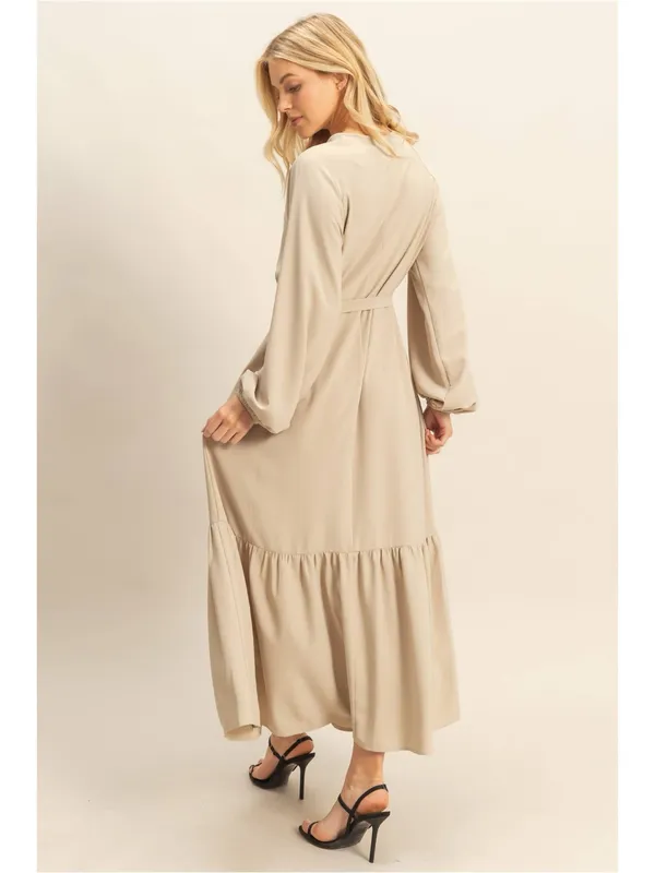 HYFVE Tan V-Neck Tie-Waist Maxi Dress - Image 4