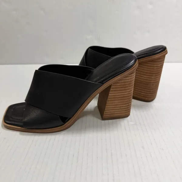 Marc Fisher Shoes Womens Size 9 Black Leather Block Heel Mule Sandals Square Toe - Image 7