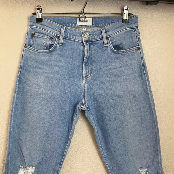 Agolde Toni Mid Rise Straight in‎ Pristine size 26 skinny distressed light wash - Image 4