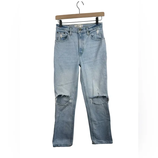 Abercrombie 90s Straight Ultra High Rise Distressed Jeans 26 short 2S Light Wash - Image 2