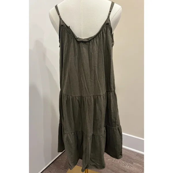 Natural Life Olive Green Tiered Babydoll Mini Dress Rayon Slub XS/S Boho Fairy - Image 3