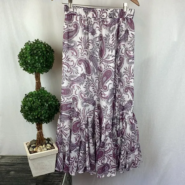 Ann Taylor Paisley Print White & Pink A Line Maxi Full Length Skirt S - Image 3