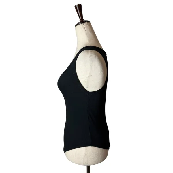 Kondi‎ Bodysuit Women Medium Black Ribbed Knit Cotton Scoop Neck Tank Luxury - Image 5