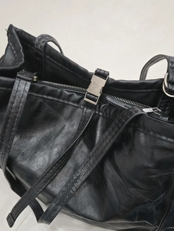 Zara Classic Black Faux-leather Tote Bag With Dual Shoulder Straps Big Capacity - Image 4