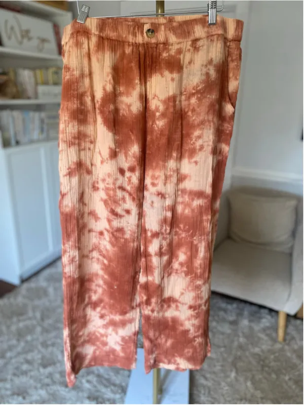 Wonderly Tie Dye Wide Leg Pants Cotton Gauze Boho Coastal Beachy Festival Earthy - Image 2