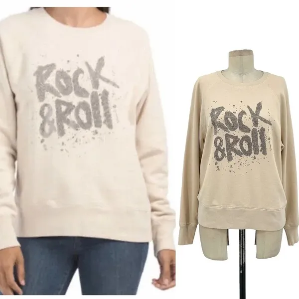 Zadig & Voltaire Top Upper Rock and Roll Strass‎ Pullover Sweatshirt Cream Small - Image 2