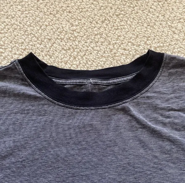 LULULEMON All Yours Boyfriend Tee Micro Stripe Black White Size 8 10 Cotton EUC - Image 7