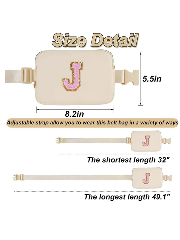 Belt Bag Fanny Pack Crossbody Bags with Initials Letter Patch -Khaki,J - Image 5