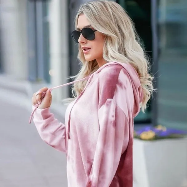 Long Sleeve Hooded Dress Tie Dye Printed Contrast Color - Image 4