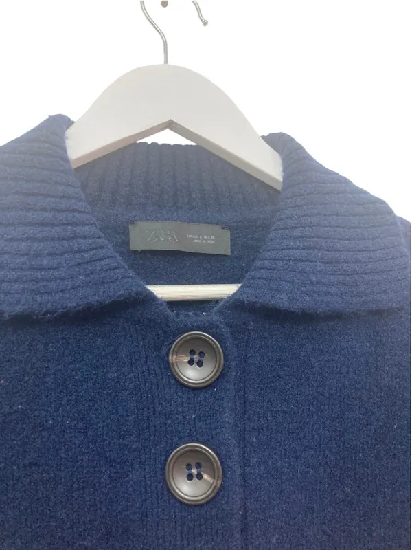 ZARA Navy Blue Cropped Knit Sweater Size S Wool Blend Soft Boxy Pullover - Image 6