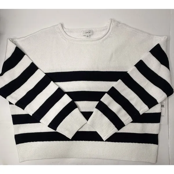 Cece‎ Sweater Women XL Striped Blue White Boxy Nautical Beach Casual Preppy New - Image 9