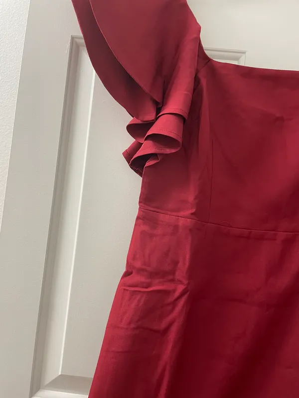 The Clothing Company | NWOT | Square Neck Ruffle Sleeve Dress | M | Burgundy | CD02485 - Image 4