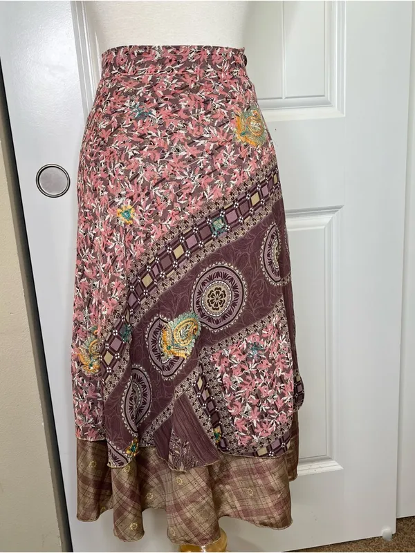 Bohemian Silk Wrap Skirt One Size Womens Floral Paisley Festival Summer Boho - Image 4