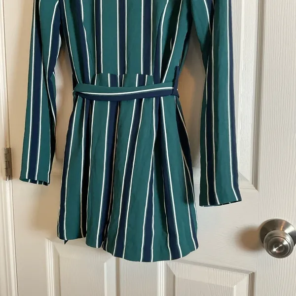 Rules of Etiquette Green & Navy Striped Blazer Romper Size Small NWT - Image 8