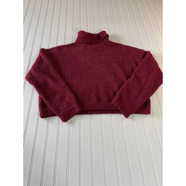 Lulus Womens Burgundy Fuzzy Knit Cropped Turtleneck Sweater Size M Wool Blend - Image 2