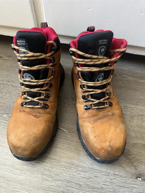 Skechers Brown Work Boots with Black and Red Accents - Image 4