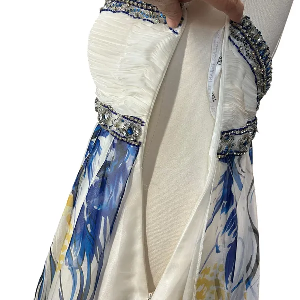 Terani Cocktail Dress 100% Silk Y2K Fairy Beaded Short Sheer Lined Flowy SZ 2 - Image 11