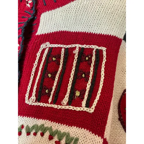 Vintage Heirloom Collectibles Wool Blend Valentines Cardigan XL Red/White - Image 3