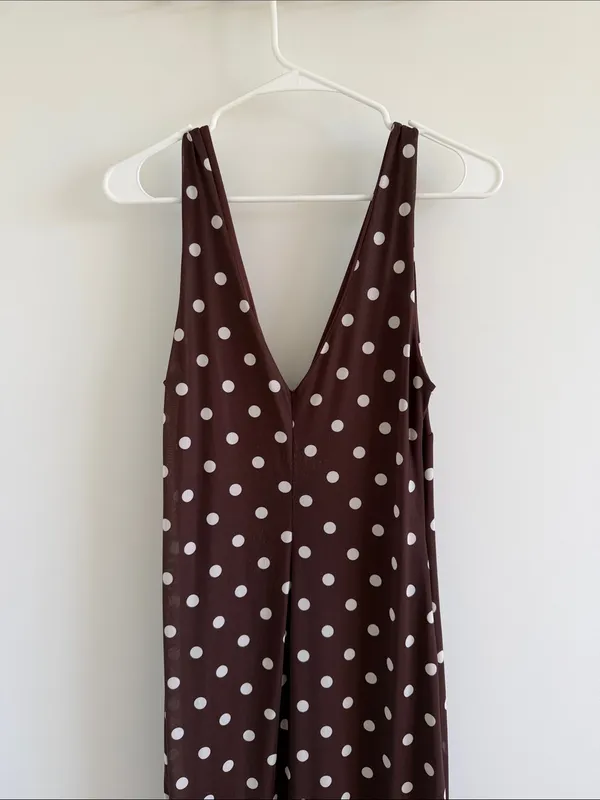 Blue Blush Polka Dot Brown Sleeveless V-Neck Maxi Dress - Image 5