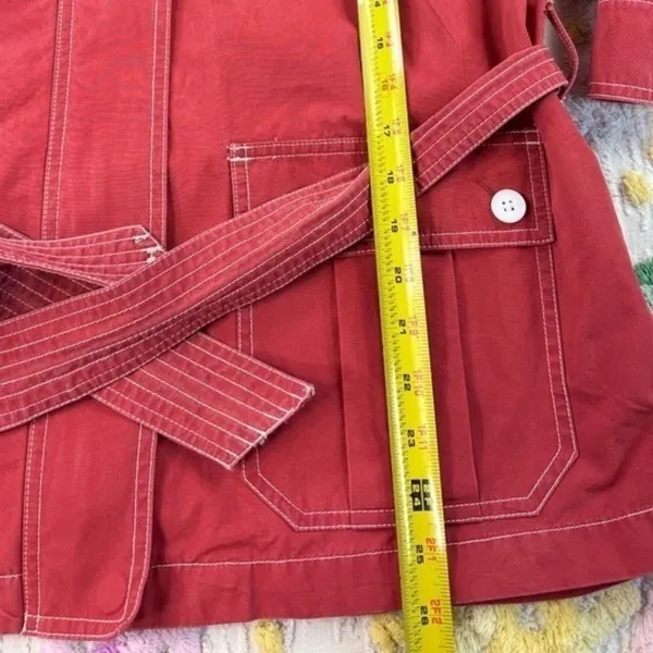 American Living Red Utility Jacket Belted Cotton XL White Stitching‎ Full Zip - Image 5