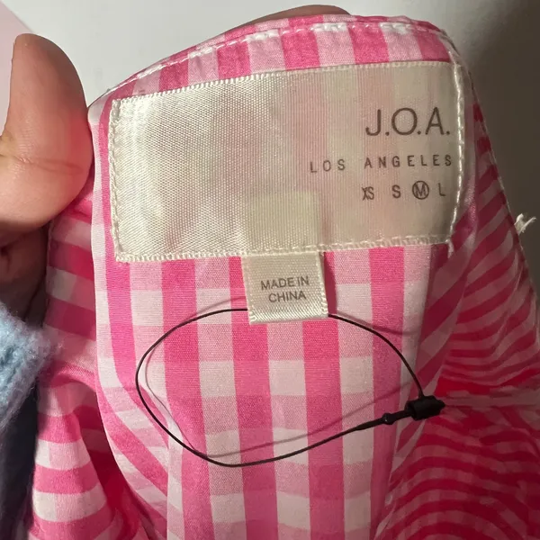 Revolve J.O.A. Los Angeles Top Medium Pink Gingham One Shoulder - Image 3