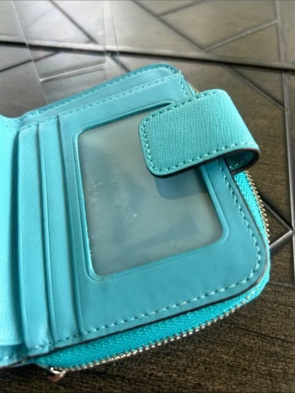 Coach Essential Saffiano Zip-Around card case Wallet turquoise retro chic preppy - Image 4
