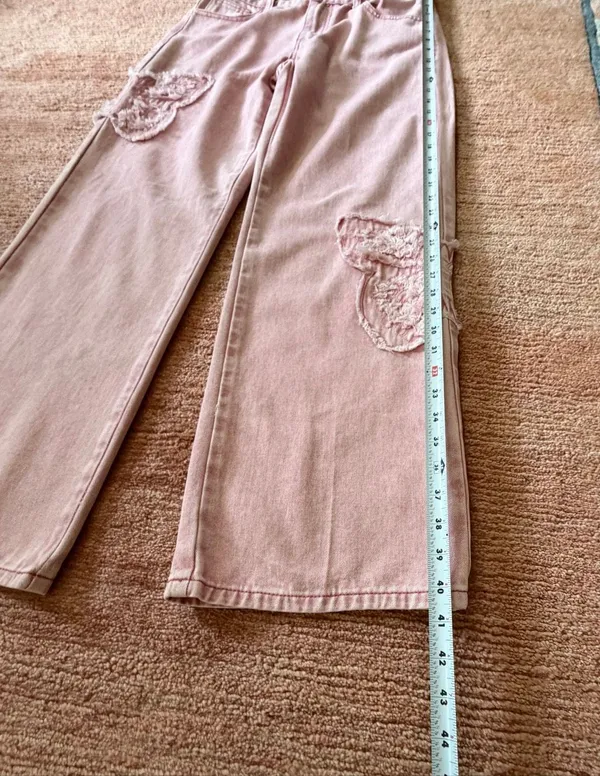 1030 Tenthirty Pink Baggy Wide Leg Jeans XS Butterfly Applique NWT - Image 4