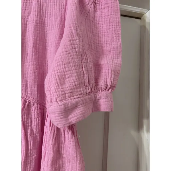 &merci Pink Gauze Mini Babydoll Dress Puff Sleeve Cotton Women’s Small Cottage - Image 2