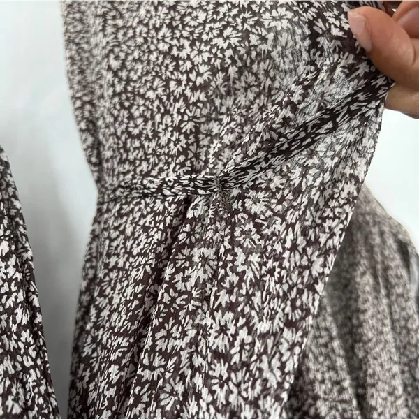 Joie‎ Sheer Silk Floral Button Front Tie Waist Dolman Puff Sleeve Midi Dress S - Image 11