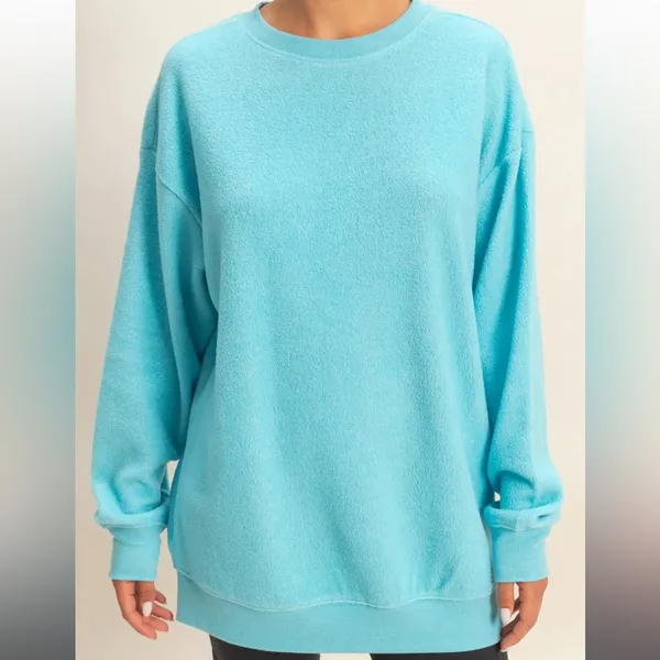 NEW Double Zero Oversized Crewneck Casual Sweatshirt Sky Blue size Large - Image 5