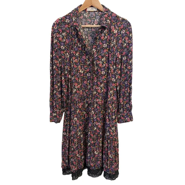 Natural Life Ditsy Floral Shirt Dress M Cottage Crochet Lace Trim Pockets Swing - Image 2