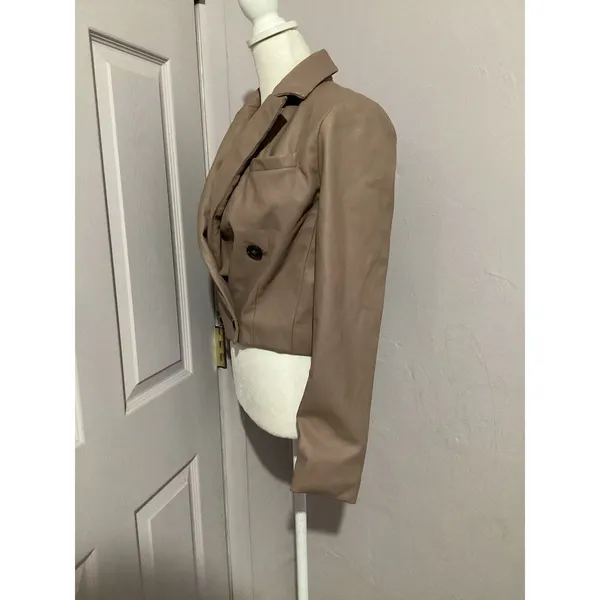 Maeve Tan Cropped Faux Leather Vegan Button Front Blazer Size 2 - Image 6