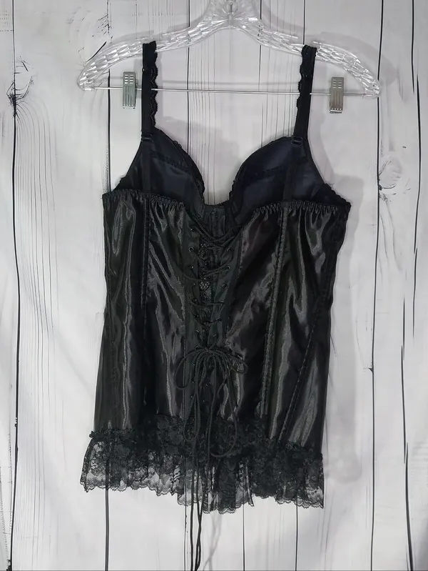 Lover's Lane Black Lace Satin Vintage Style Gothic Grunge Y2K 90's Corset Top - Image 5