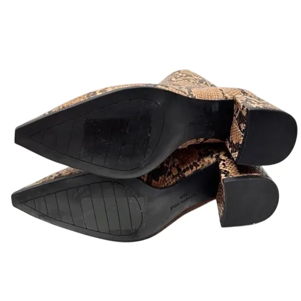 Kenneth Cole Roanne Snakeskin Print Pointed Toe Block Heel Booties Brown 6.5 NEW - Image 7