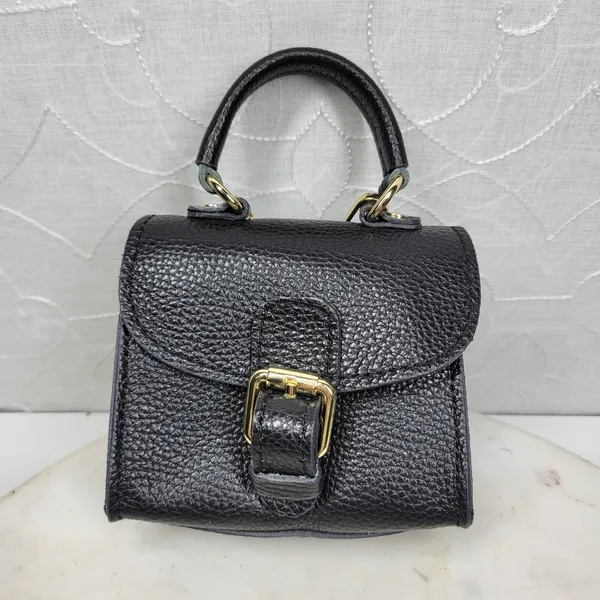 Vintage Italian Mini Black Leather Top Handle Bag Gold Buckle Made in Italy - Image 14