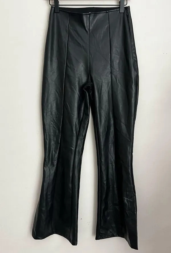 Abercrombie & fitch black vegan leather flare pants Curve Love side slits S - Image 2