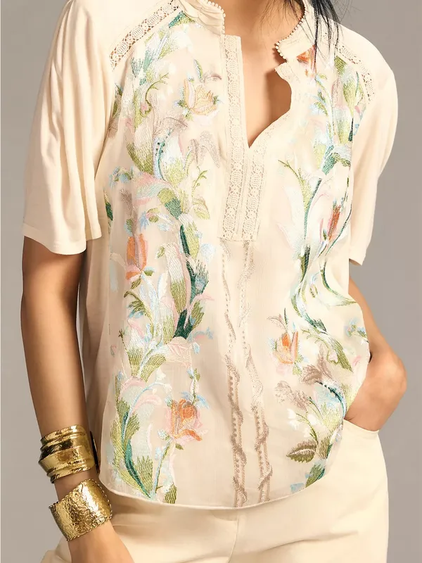 Anthropologie TINY Eliana Embroidered Floral Top Ivory Small NWT - Image 4