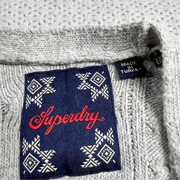 Superdry Grey Chunky Cable Knit Oversized Open Cardigan Size 4 EUC - Image 3